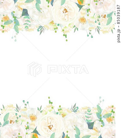 美しい白いバラの花と爽やかなリーフの招待状縦フレームベクターイラスト素材のイラスト素材