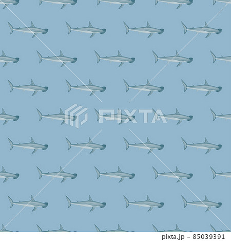 Hammerhead shark seamless pattern in scandinavian style. Marine animals background. Vector illustration for children funny textile. Hammerhead shark seamless pattern in scandinavian style. Marine animals background. Vector illustration for children funny textile. 85039391