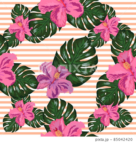 Floral exotic tropical seamless pattern tropic hawaiian wallpaper. Botanical print. Modern floral background. 85042420