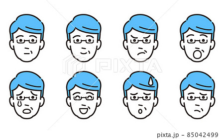 中年男性の顔アイコンセット　シンプルタッチ　イラスト 85042499