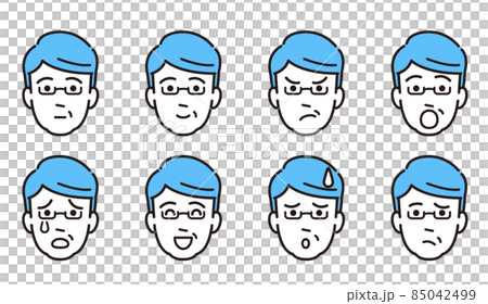 中年男性の顔アイコンセット　シンプルタッチ　イラスト 85042499