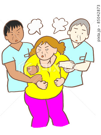 躁状態 精神科看護師に両腕を押さえられる女性 躁状態 精神科看護師に両腕を押さえられる女性 85042873