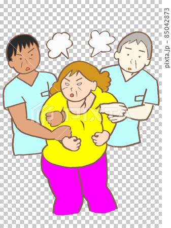 躁状態 精神科看護師に両腕を押さえられる女性 躁状態 精神科看護師に両腕を押さえられる女性 85042873