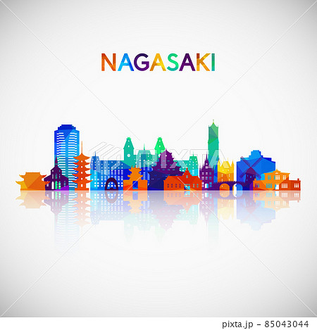 Nagasaki skyline silhouette in colorful geometric style 85043044