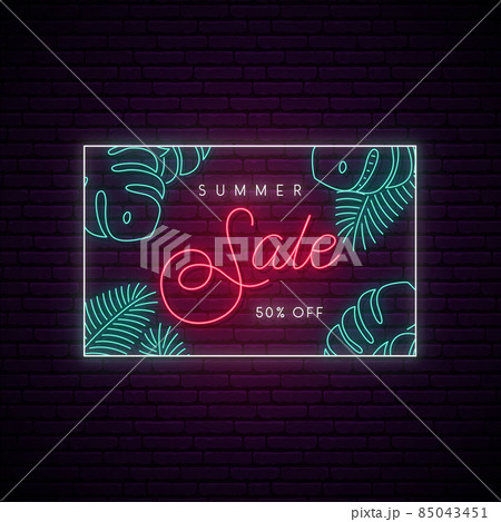 Summer sale neon signboard. Summer sale neon signboard. 85043451