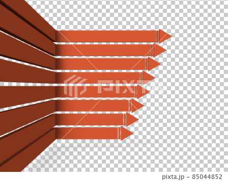 Many arrows that turn right at right angles. It is a concept that represents a turning point for policy change. White background. 85044852