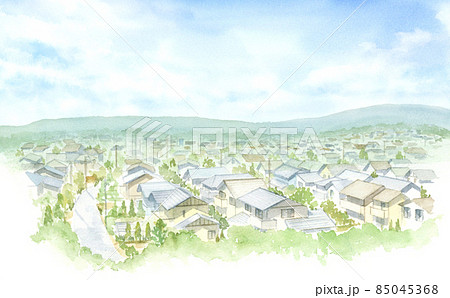 住宅街の水彩画 鳥瞰 俯瞰 住宅街の水彩画 鳥瞰 俯瞰 85045368