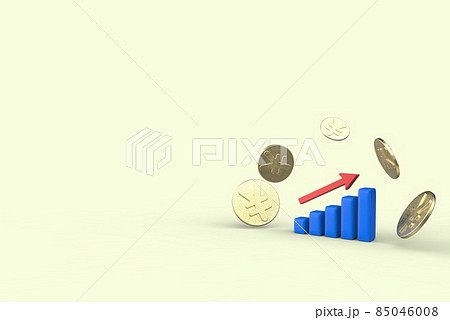 右肩上がりの棒グラフと日本円の金貨のイラスト素材