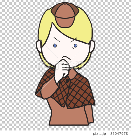 Middle-aged detective (female 3) who puts his hand on his chin and thinks Middle-aged detective (female 3) who puts his hand on his chin and thinks 85047978