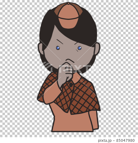 Middle-aged detective (female 2) who puts his hand on his chin and thinks Middle-aged detective (female 2) who puts his hand on his chin and thinks 85047980