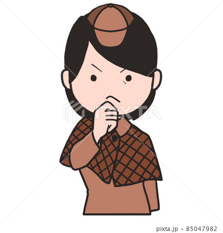顎に手を当てて考え込む中年の探偵(女1) 顎に手を当てて考え込む中年の探偵(女1) 85047982