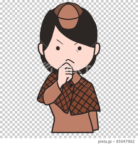 把手放在下巴上思考的中年偵探（女1） 85047982