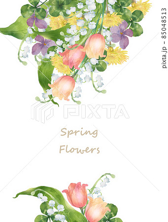 春の草花のデコレーション　水彩画 85048513