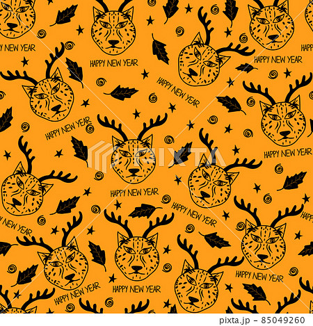 Happy new year with tiger face , seamless doodle graphic tiger cartoon 85049260