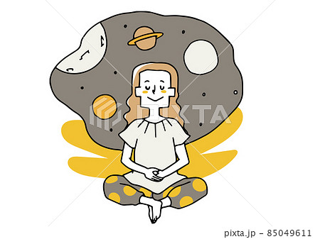 瞑想で心をリセットする女性 クリエイティブで論理的かつ創造的な思考を持つ方法 ゆるい線画のイラスト のイラスト素材