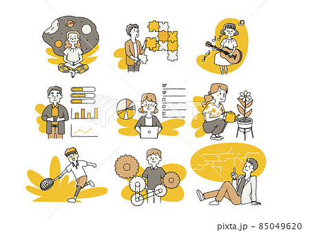 論理的かつクリエイティブな思考を持つ方法を知っている人々のセット　ゆるい線画の人物 85049620