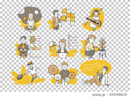 論理的かつクリエイティブな思考を持つ方法を知っている人々のセット　ゆるい線画の人物 85049620