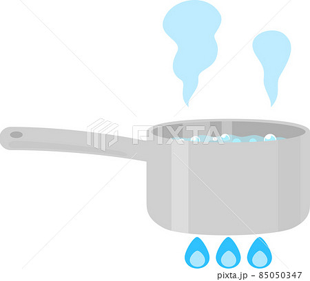 ガス火にかけた鍋で沸騰するお湯のイラスト素材