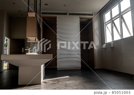 Bathroom interior sink with modern design. Interior of bathroom with washbasin. Bathroom interior sink with modern design. Interior of bathroom with washbasin. 85051003