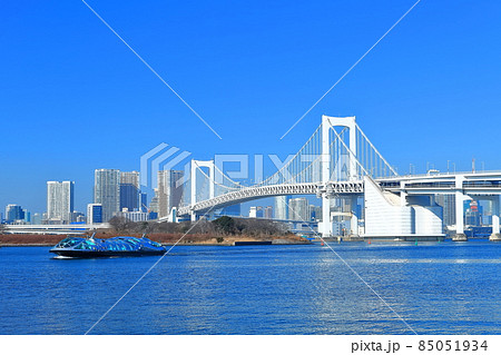 【東京都】レインボーブリッジと水上バス 85051934