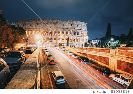 Rome, Italy. Colosseum Also Known As Flavian Amphitheatre In Evening Or Night Time. 85052818