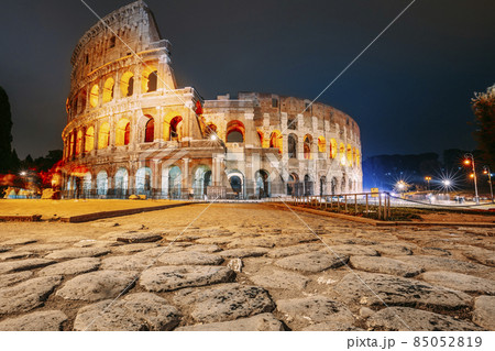 Rome, Italy. Colosseum Also Known As Flavian Amphitheatre In Night 85052819