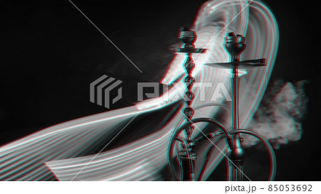 hookah bowls with shisha charcoals with smoky smoke with tweezers 85053692