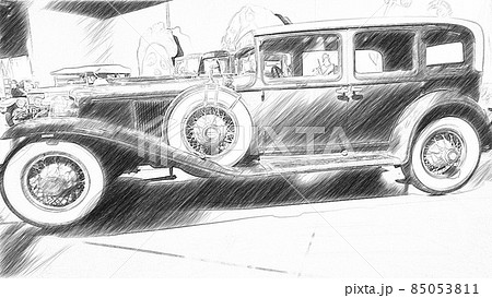 sketch of the side of an antique automobile. 85053811