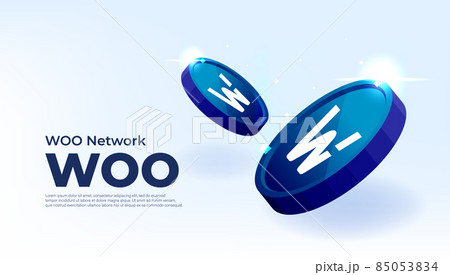 WOO Network coin banner. WOO coin cryptocurrency concept banner background. WOO Network coin banner. WOO coin cryptocurrency concept banner background. 85053834