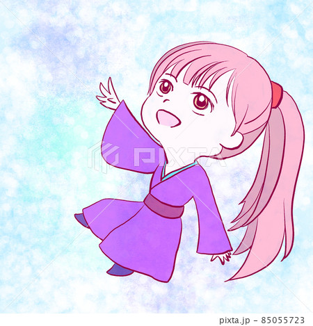 右手を伸ばす着物を着たポニーテールの少女 右手を伸ばす着物を着たポニーテールの少女 85055723