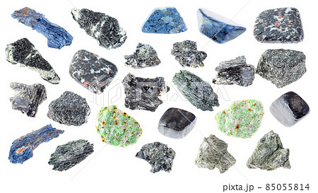 set of various amphibole stones cutout on white 85055814