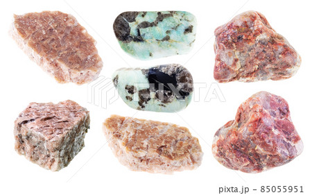 set of various pegmatite stones on white set of various pegmatite stones on white 85055951