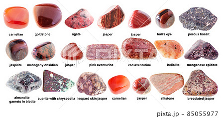set of various polished red stones with names 85055977
