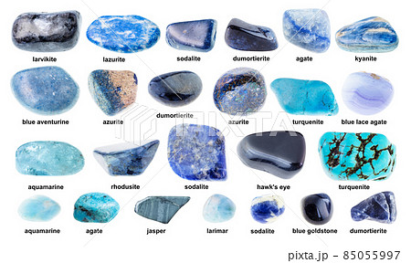 various tumbled blue rocks with names cutout various tumbled blue rocks with names cutout 85055997