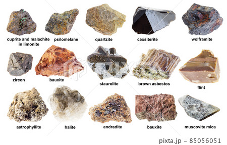 set of various brown rough minerals with names set of various brown rough minerals with names 85056051