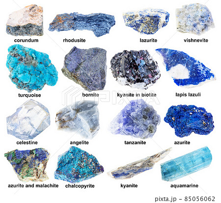 Set of Various Blue Raw Minerals with Names Stock Image - Image of lapis,  crystal: 237159925