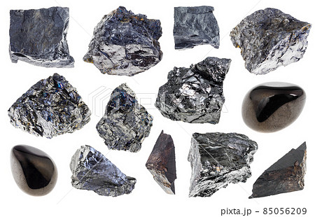 set of various coal stones cutout on white 85056209