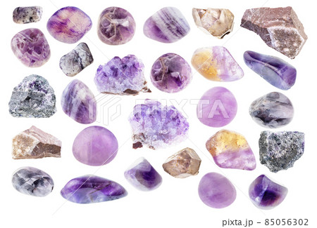 set of various amethyst gem stones cutout 85056302