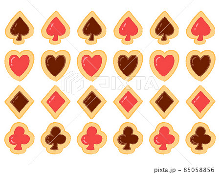 たくさんのトランプ型のクッキーの手描きイラスト 85058856