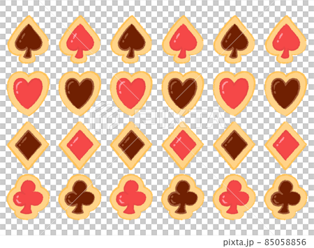 たくさんのトランプ型のクッキーの手描きイラスト 85058856