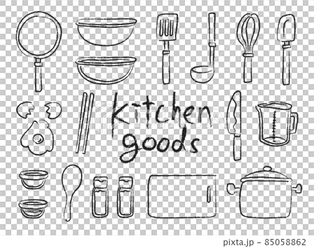 廚房用品和廚房用具的手繪插圖 85058862