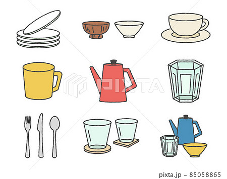いろんな食器のアイコンイラストのイラスト素材 [85058865] - PIXTA