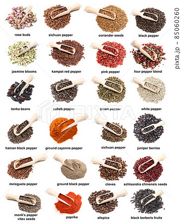 set of scoopes on pile of various spices cutout 85060260