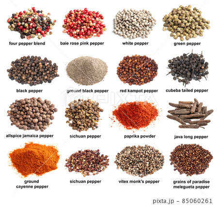 set of piles of variuos spicy peppers cutout 85060261