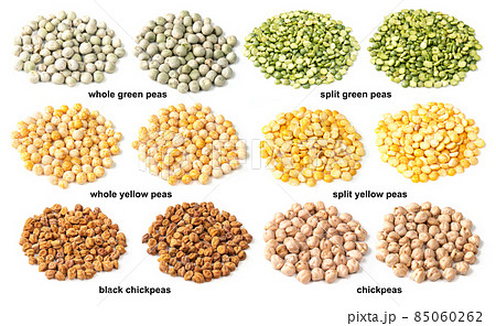 set of piles of variuos peas cutout on white 85060262