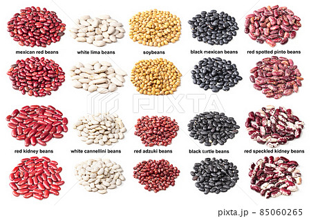 set of piles of variuos beans cutout on white 85060265