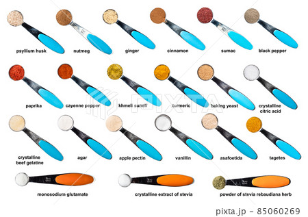 measuring teaspoon with various ingredients cutout measuring teaspoon with various ingredients cutout 85060269