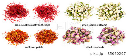set of various piles with floral spices with names 85060297