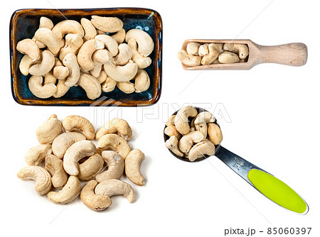 set of various cashew seeds cutout on white 85060397