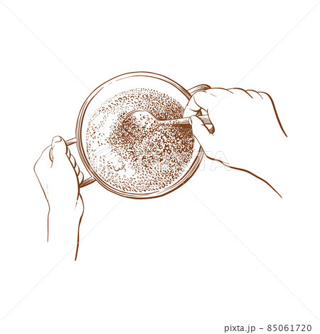 Sketch pot, hand, spoon. Millet, quinoa or oats Sketch pot, hand, spoon. Millet, quinoa or oats 85061720